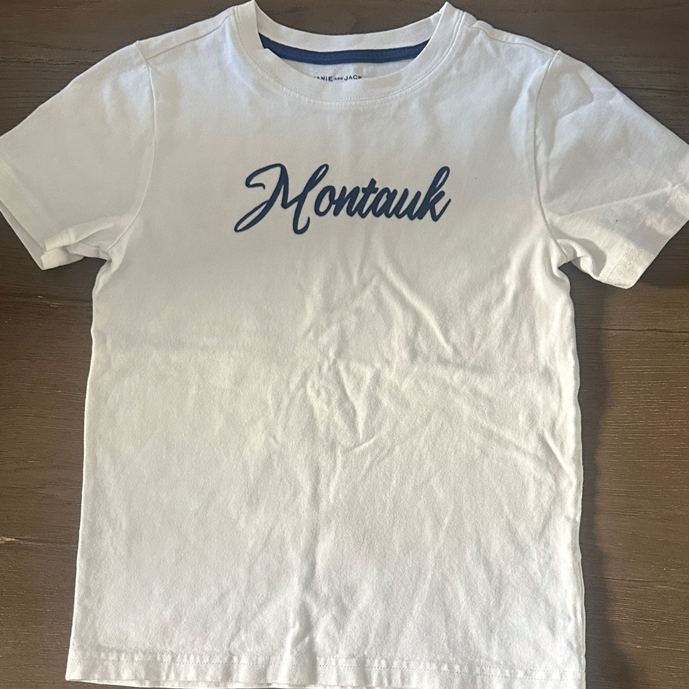 White Kids T-Shirt with Blue Print